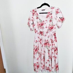 Shein Floral Print Short Sleeve Faux Wrap Surplice Neckline Dress